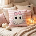 thumbnail image 4 of Pink Halloween Pumpkin Pillow Covers, 18''x18'' Boo Ghost Decor | Fabric Pink Halloween Pillow Covers with Pumpkin Ghost Design, Sofa Bedroom Fall Decor, 4 of 6