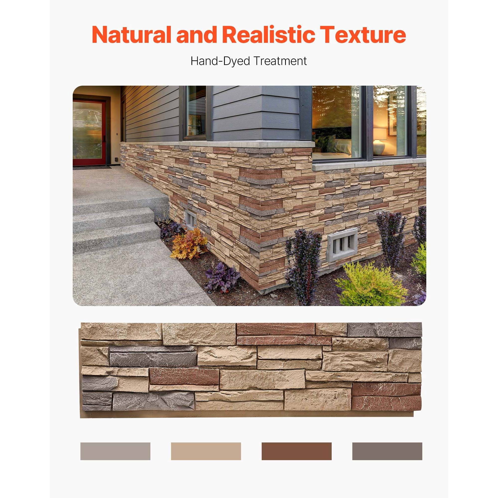PU Faux Stone Wall Panels 39" x 198", Brick-Red Stacked Stone, Waterproof Fire-Retardant, Hand-Dyed, Easy DIY Installation for Interior Exterior