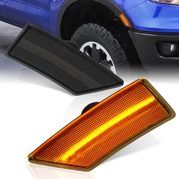 AJP Distributors Smoke Lens LED Front Bumper Fender Side Marker Lights Driving Signal Reflectors Lamps Assembly Pair Set Compatible/Replacement For Ford Ranger Pickup 2019 2020 2021 2022 19 20 21 22