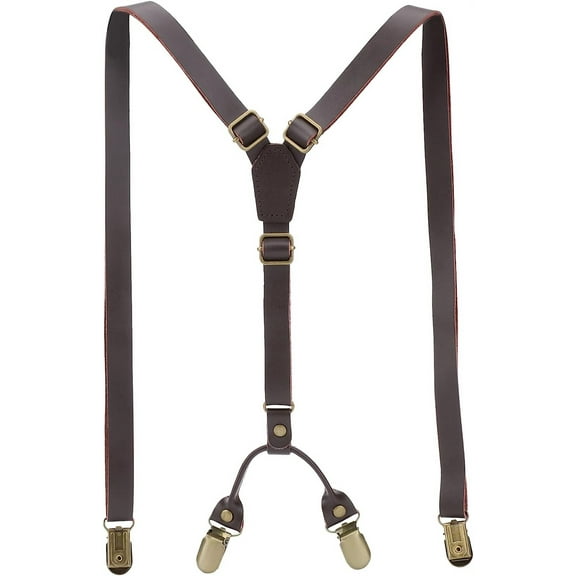 1pc Gneuine Leather Suspenders Adjustable Retro Leather Y-Shaped Suspenders Y-Back Elastic Tuxedo Suspenders with 4 Alloy Clips for Wedding Banquet Formal Occasions for DIY