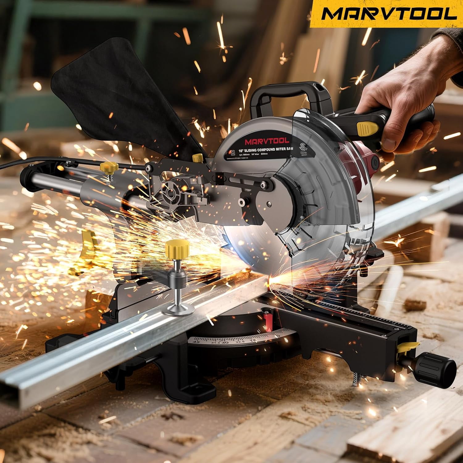 Anqdy 10-inch Sliding Compound Miter Saw Power Saw Cutting Wood Dust Mitre Saw
