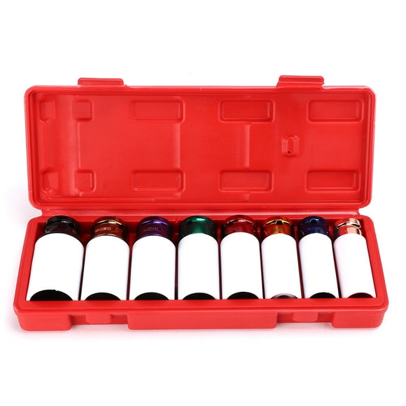 Impact Socket Thin Wall Deep Impact Socket Protective Sockets Wheel Deep Impact Nut Socket 8Pcs Wheel Nut Sockets Impact Metric 1/2in Deep Sleeved Coded Set 15-27mm/0.6-1.1in