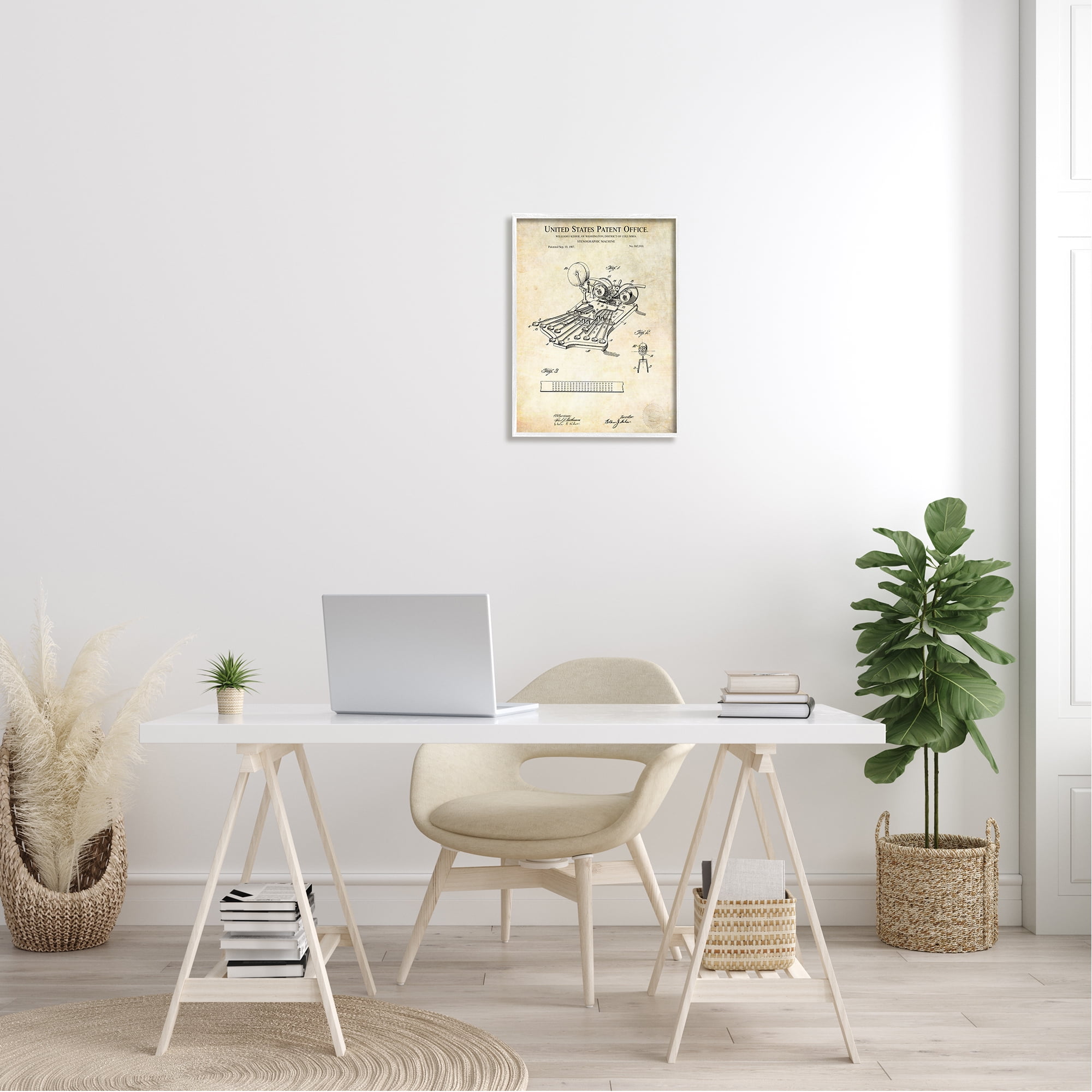 Stupell Industries Stenograph Machine Blueprint Diagram Detailed Patent Text Framed Wall Art, 16 x 20, Design by Karl Hronek