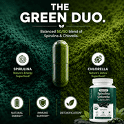 Organic Spirulina and Chlorella Capsules Organic Chlorophyll & Blue Green Algae to Support Powerful Detox, Energy & A Healthy Immune System, 3X More Chlorella Spirulina Powder / Serving 90 Capsules