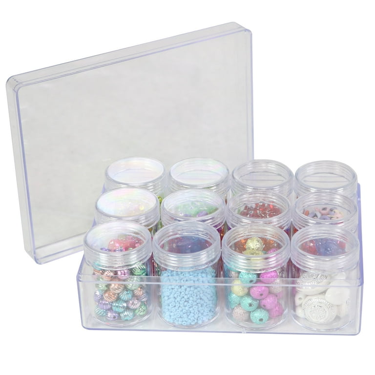 Everything Mary Craft and Hobby Plastic Storage Case with 12 Plastic Jars,  (Pack of 8)