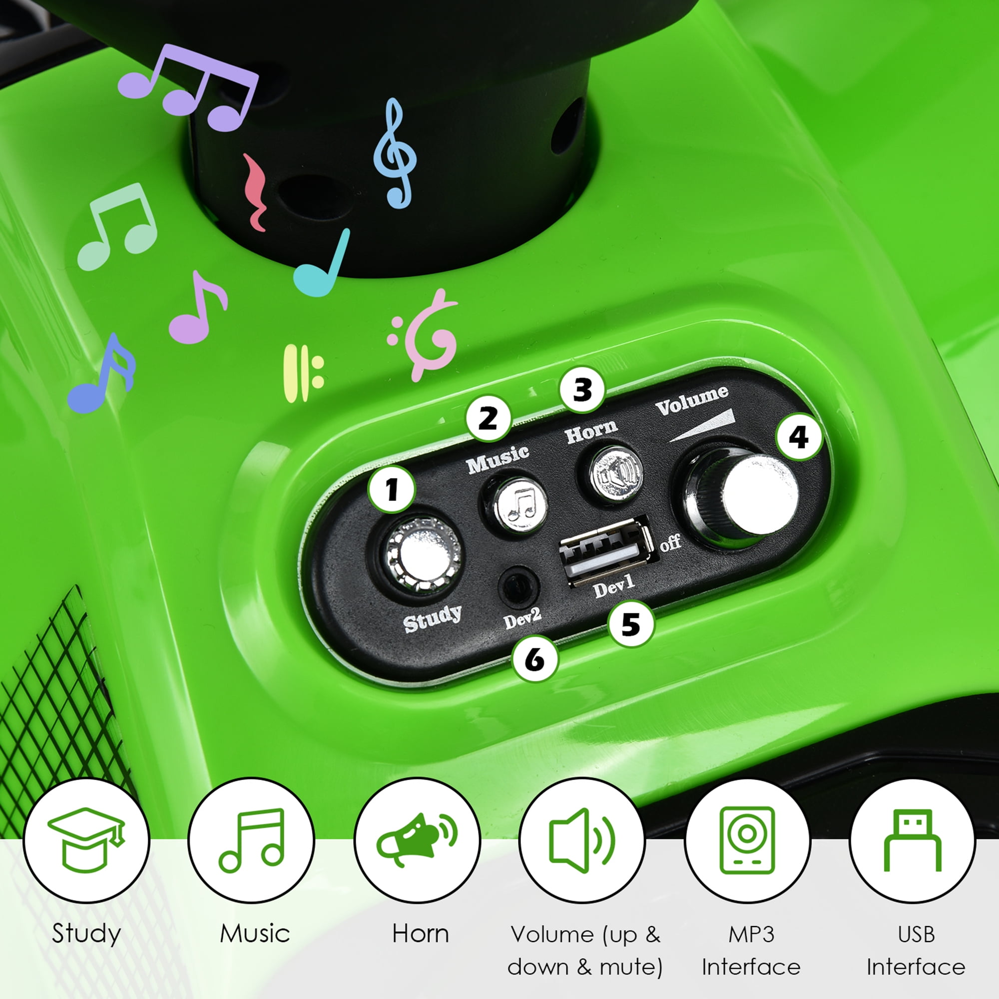 Gymax 6V 4 Wheels ATV Quad Ride On Car Kids Ride-On Toy w/ Music Horn LED Light Green