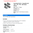 thumbnail image 2 of Front Brake Pad Set - Compatible with 1990 - 1991, 1998 - 2002 Toyota 4Runner 1999 2000 2001, 2 of 2