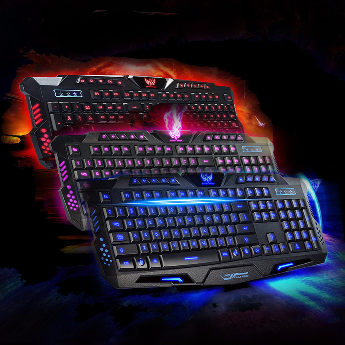 3 colors LED Illuminated Backlight USB Wired Gaming Keyboard WITH LED MOUSE MG 