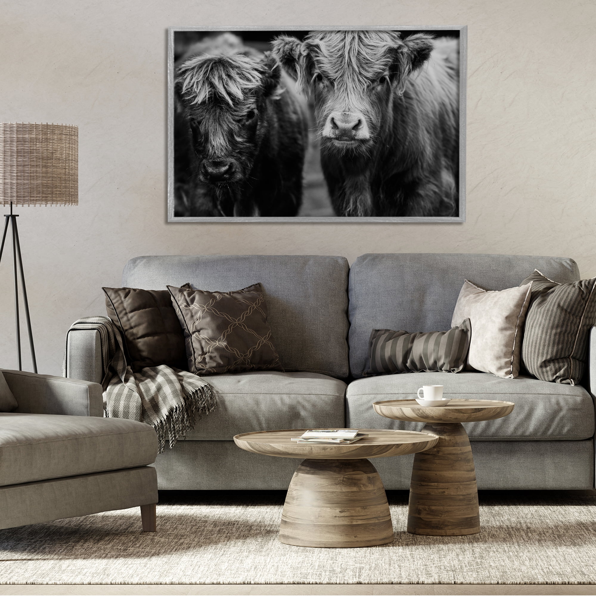 Cow Faces on Farm Gray Framed Giclee Art, design by Amy Carroll
