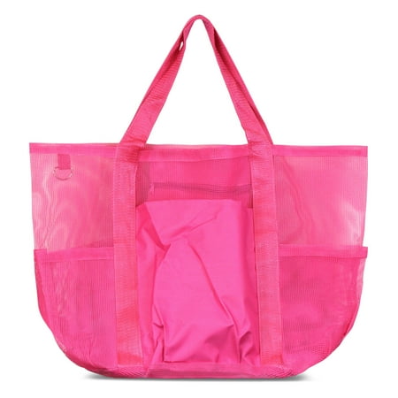 Zodaca Women All Purpose Mesh See Through Tote Carry Bag Handbag for Beach Laundry Grocery Shopping - Pink