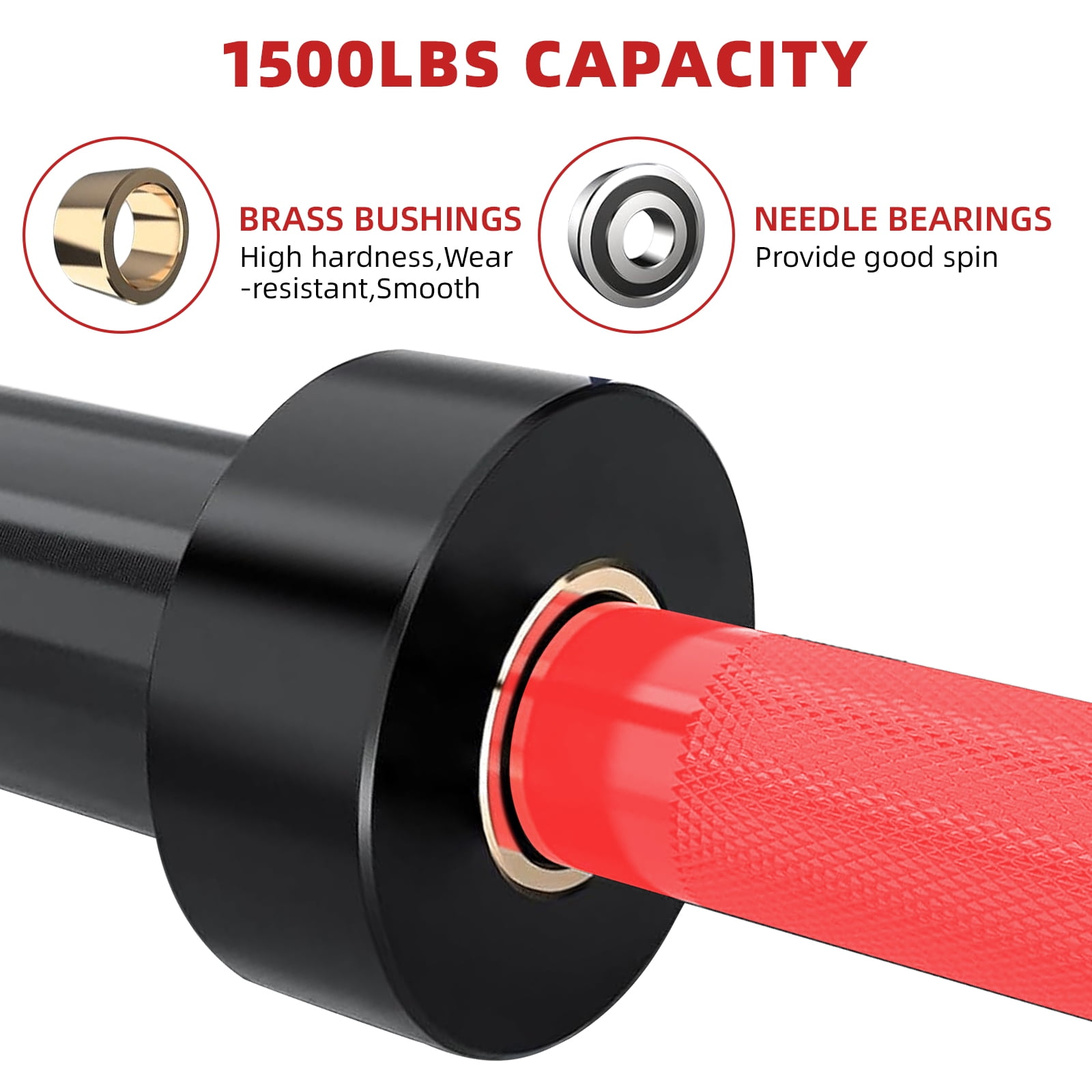 Gaderth 7 Ft Barbell Bar for Weightlifting and Powerlifting, 2 Inch Straight Bar, 1500LBS Weight Capacity Strength Training Bar for Squats, Deadlifts, Presses, Rows and Curls