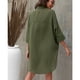 thumbnail image 4 of Camisa con botones para mujer, cuello vuelto, manga tres cuartos, dobladillo Irregular, Color puro, blusa holgada para mujer OD verde M, 4 of 8
