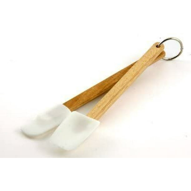 Norpro 2 pc Mini Wood Handle Silicone Kitchen Spatula Scoop Set White