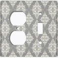thumbnail image 2 of Metal Light Switch Plate Outlet Cover (Damask Ornament Symbo Gray Pattern - Single Duplex Single Toggle), 2 of 2