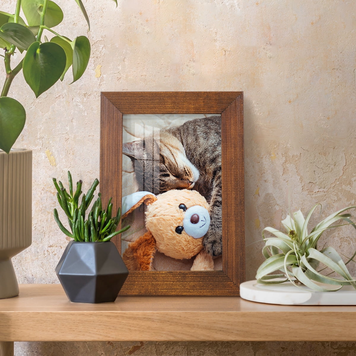 Grooved 4 in. x 6 in. Walnut Picture Frame Set (Set of 4)