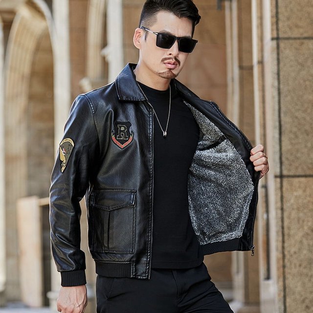 Abrigo de cuero con forro polar para hombre, chaqueta de cuero de marca de moda informal de otoño e invierno, abrigo cálido para hombre, ropa superior