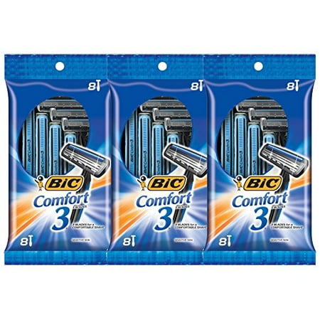BIC Comfort Men’s Disposable Razor, Three Blade, 24 Count, Ultra Soothing and Comfortable Shave