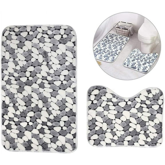 Xiao Hua 2Pcs Bath Rug Mat Set Microfiber Absorbent Non-Slip Bathroom Contour Mats Combo Shower Mat and U-Shaped Toilet Floor Rug