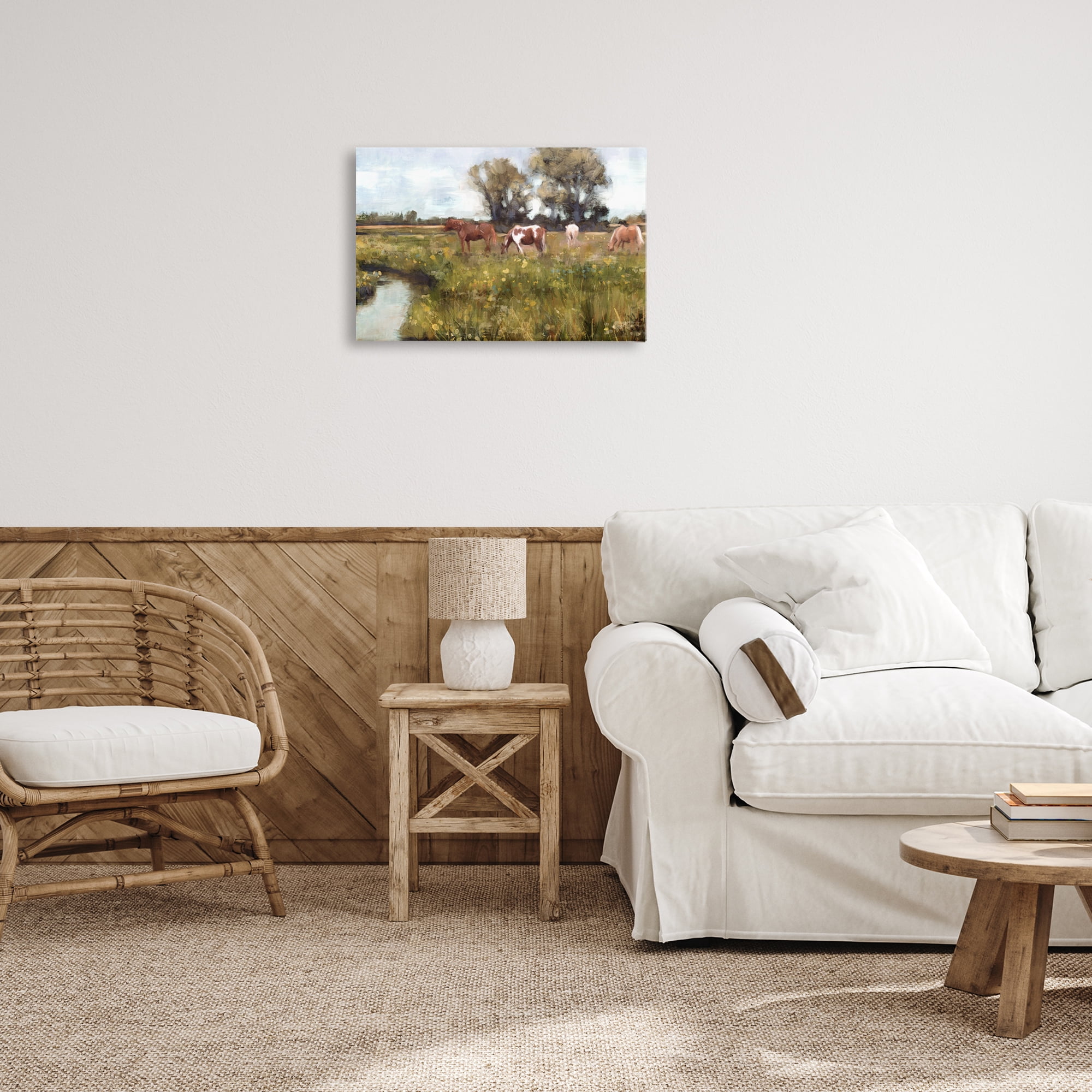 Stupell Industries Lazy Day Horse Landscape Landscape Painting Gallery Wrapped Canvas Art Print Wall Art, 24 x 16