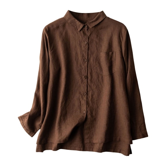 vigerkar Women's Button Down Shirts Work Office Business Blouses Soft Casual Oversized Boyfriend Tops with Pockets (Coffee, M)