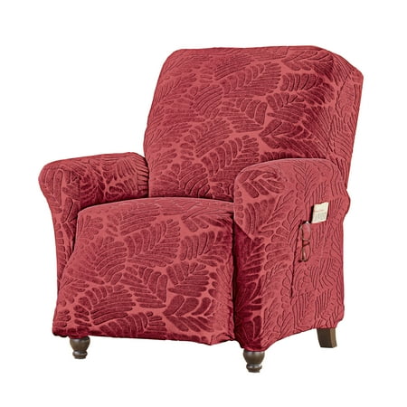 Collections Etc Textured Leaf Stretch Furniture Cover Red Recliner