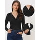 thumbnail image 3 of Blusa de Manga Larga para Mujer Blusa Informal con Cuello en V y Diseño de Parte Cruzada Delantera  Negro XS, 3 of 6
