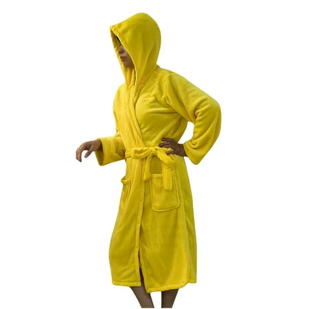 Mrat Sleepwear for Women And Men s Flannel Lingerie for Women Satin Robe Ladies Nightgowns & Sleepshirts Bathrobe Hooded Pajamas Bathrobe Long Pajamas Yellow 2XL
