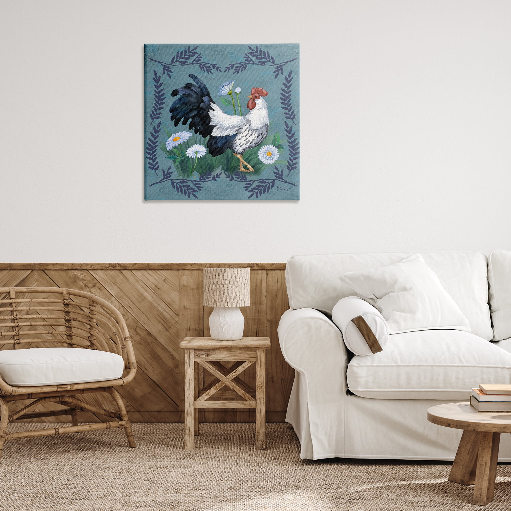 Stupell Industries Ferns & Rooster Animals & Insects Painting Gallery Wrapped Canvas Art Print Wall Art, 30 x 30