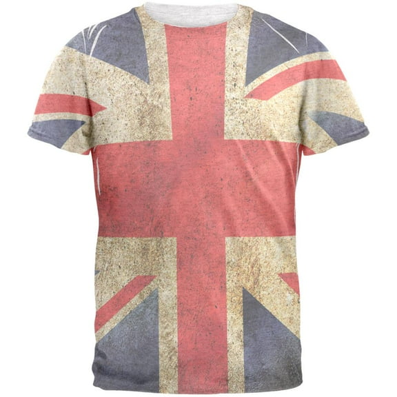British Flag Union Jack Grunge Distressed Mens T Shirt Heather White 2XL