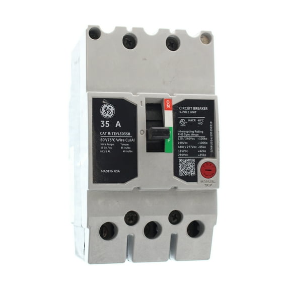 GE TEYL3035B Circuit Breaker, 277/480-Volt, 3-Pole, 35-Amp, 65kAIC, Type TEYL