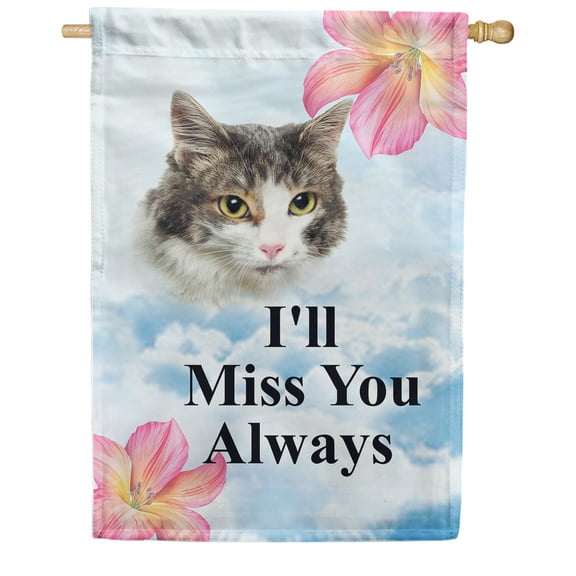 America Forever Pet Memorial House Flag - Feline Farewell, Lost Pet Cat Bereavement Remembrance - Double Sided Seasonal Yard Outdoor Decorative Flag - 28" x 40"