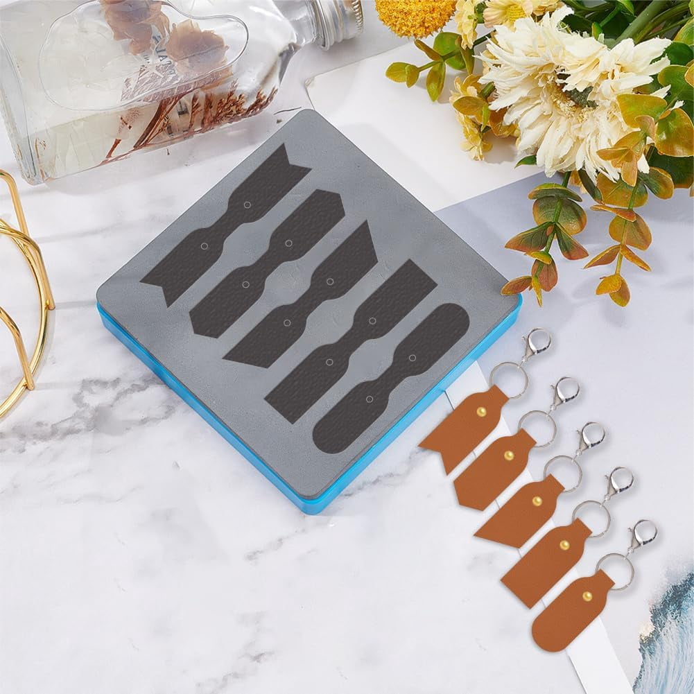 Leather Keychain Cutting Dies DIY Personalized Leather Keychains 5 Styles Key Ring Die Cuts Key Chain Holder Organizer DIY Wooden Die Cutter Key Hanging Pendant Leather Dies for Art Crafters