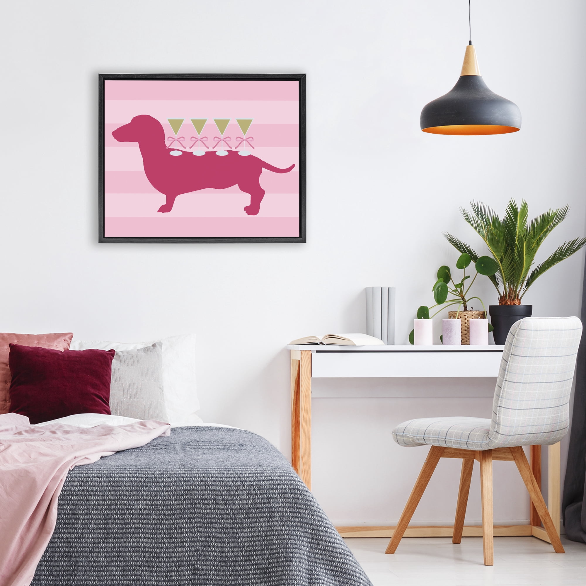Stupell Industries Pink Dachshund With Martinis Black Framed Floater Canvas Wall Art, design by Lil' Rue