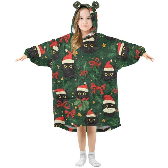 joogoo Wearable Blanket Hoodie for Christmas Cat Bows Oversized Sherpa Hooded 3-14 YR M