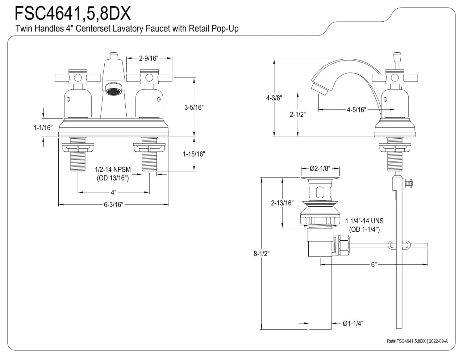 Kingston Brass FSC4648DX Concord 4 in. Centerset Bathroom Faucet with Pop-Up Drain, Brushed Nickel