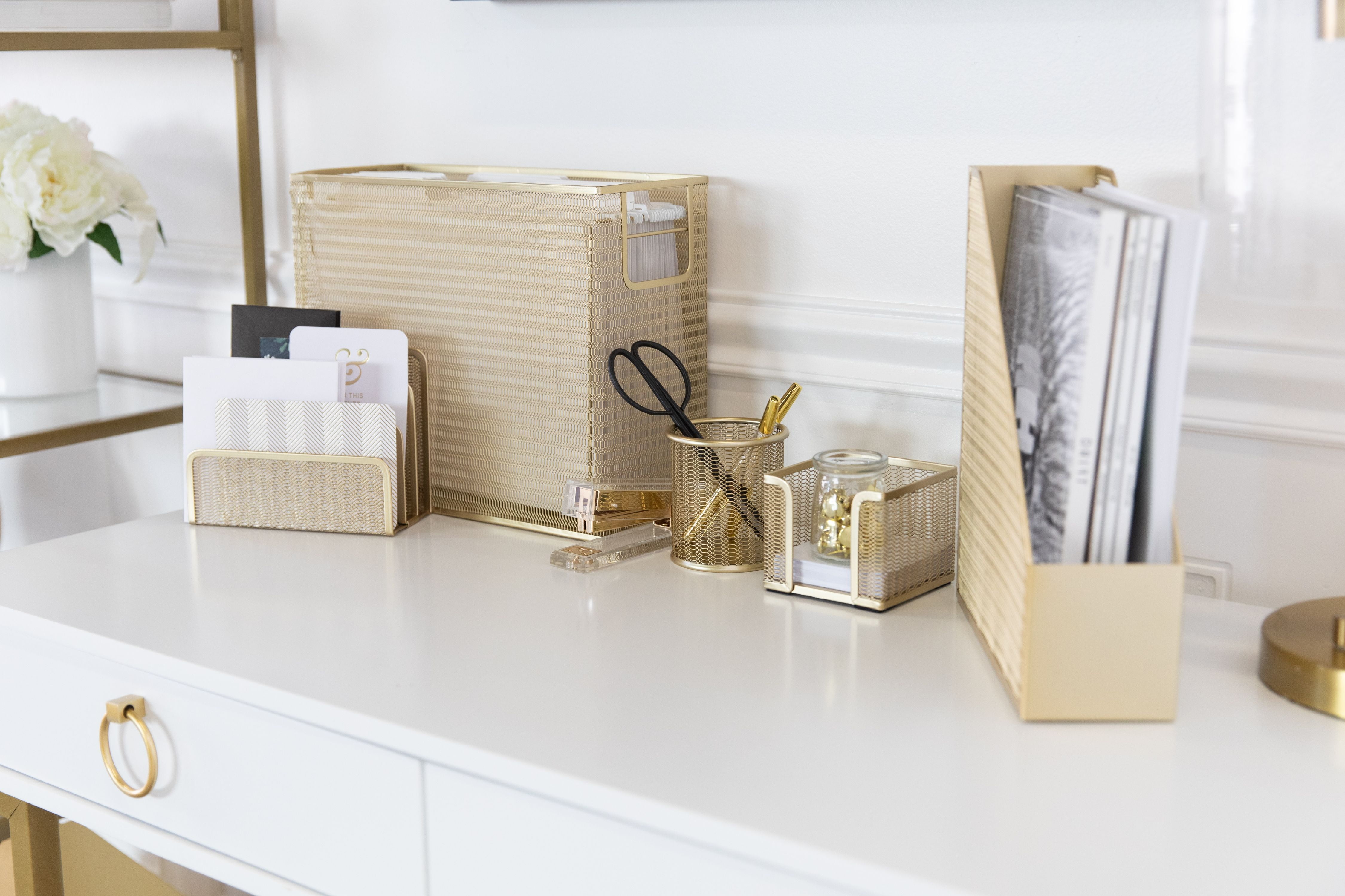 Blu Monaco Gold 5 Piece Cute Desk Organizer Set - Walmart.com - Walmart.com