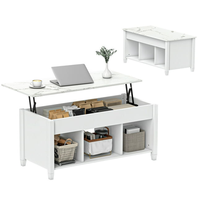 HOMCOM Lift Top Coffee Table with Storage, Modern Center Table, White