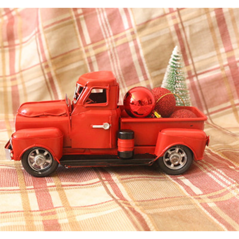 Vintage Red Metal Truck w/ Movable Wheel Christmas car kids Toys Table decor 