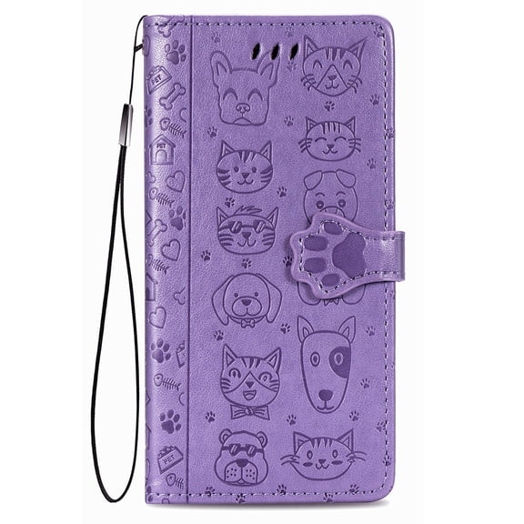 Samsung Galaxy A54 5G Phone Case, Emboss Cat PU Leather Wrist Strap Shockproof 360 Full Protection Magnetic Stand Wallet Shell Slim Folio Flip Case Cover Samsung A54 5G 6.6", Purple