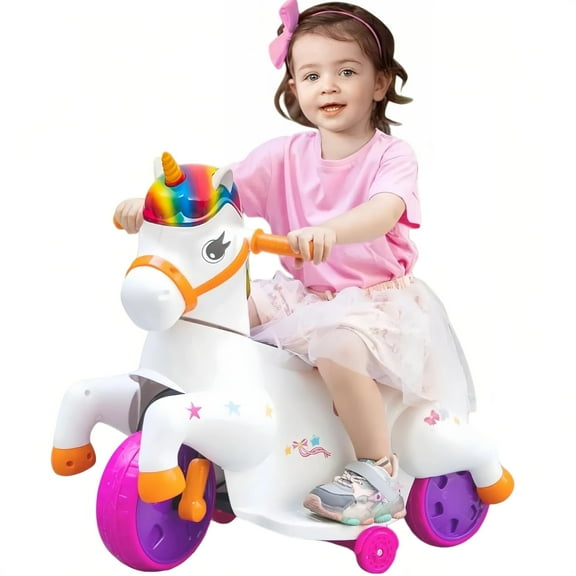 TRANSLINK 12V Unicorn Ride on Car Toys Music Up and Down Pony Electric Car for Kids Xmas Birthday Gifts Present Boys Girls Toys Ages 2-6