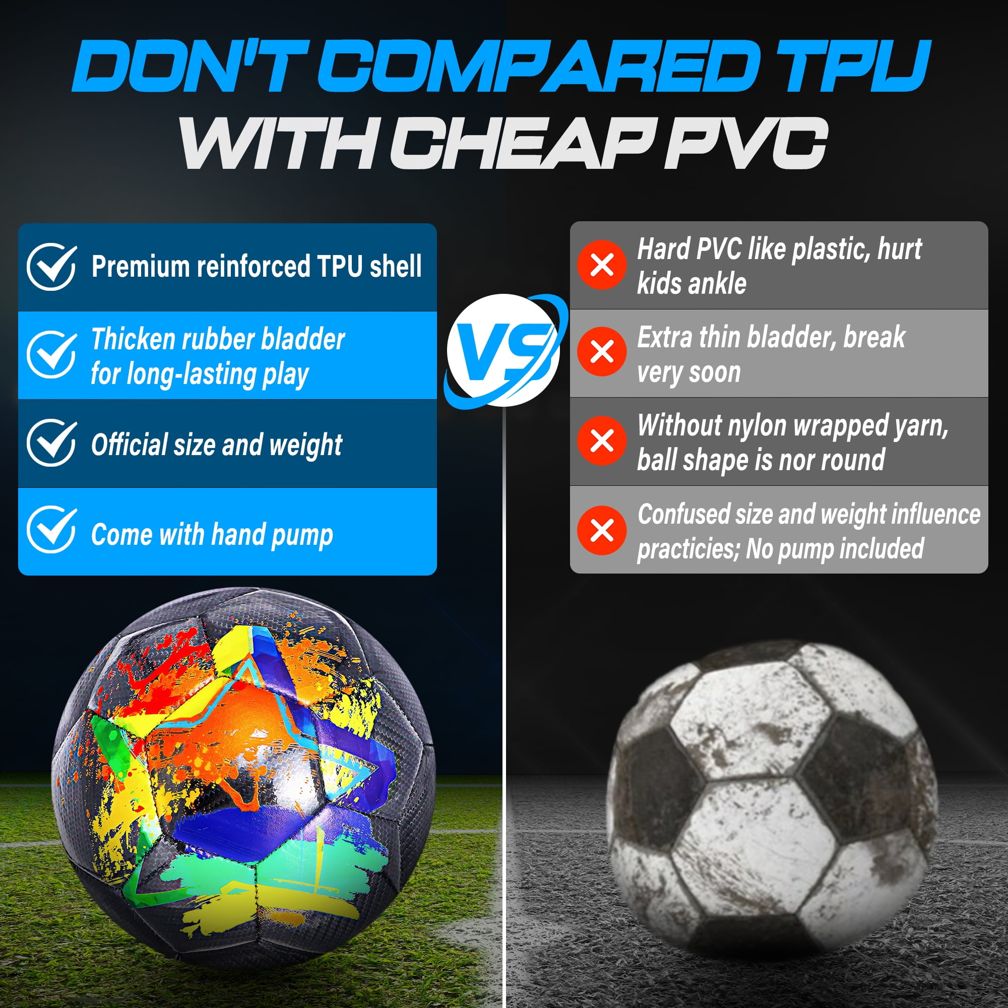 Champhox Soccer Balls Size 4 for Kids Durable Long-Lasting Construction Soccer Balls for Kids Teens Aged 4-6 6-8 8-12 Boys Girls Youth Soccer Players Skill Practicing Training Gifts Black