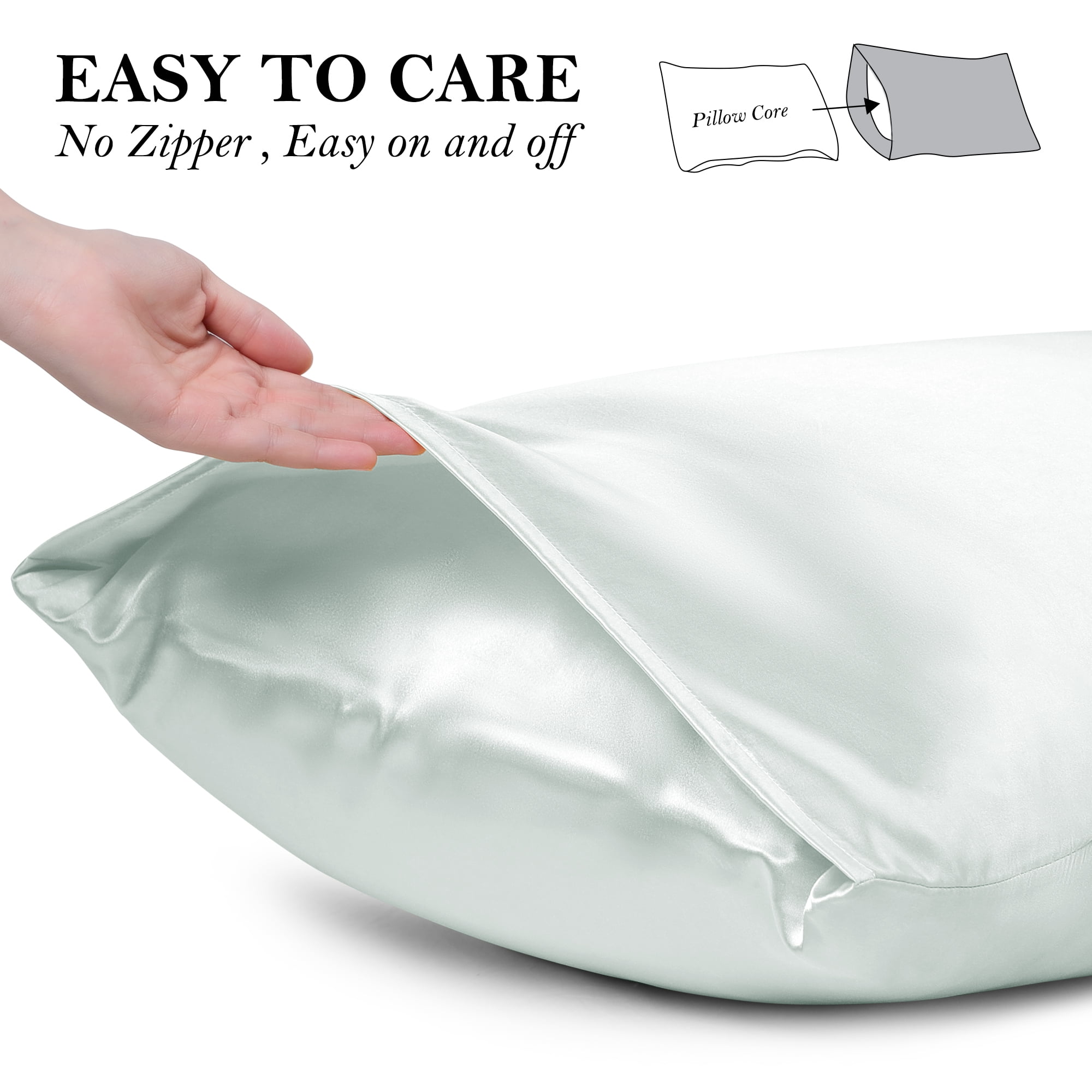 Unique Bargains Set of 2 Durable Soft Enveloped Closure Satin Pillowcase Light Gray King(20"x36"）