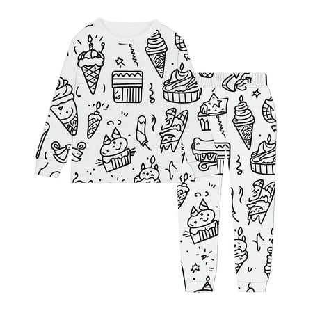 

Girls Boys Coloring Pjs DIY Children s Clothing Long Sleeve 2 Piece Pajamas Set Cute Funny Cartoon Print Cotton Hand-Painted Pjs Girls Fashion Pajamas Set for Girls 3T