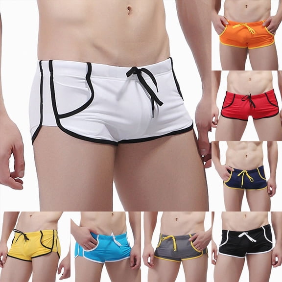 mgoYE Men's Swim Trunks XL Men's Swim Briefs Sexy Bikini Swimwear Mens Funny Print Swimsuit Low Rise Swimming Briefs Blue