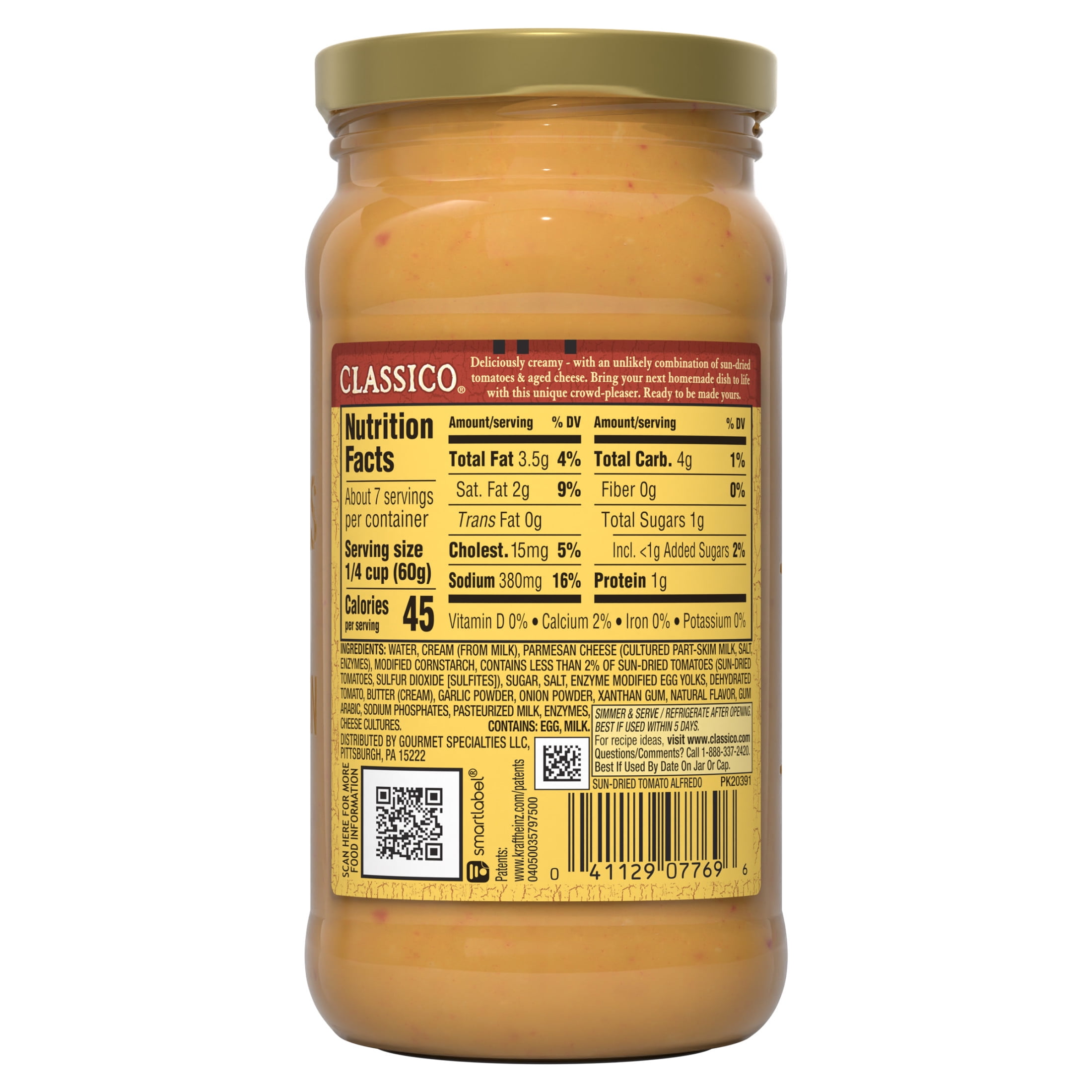 Classico Sun-Dried Tomato Alfredo Pasta Sauce, 15 oz Jar