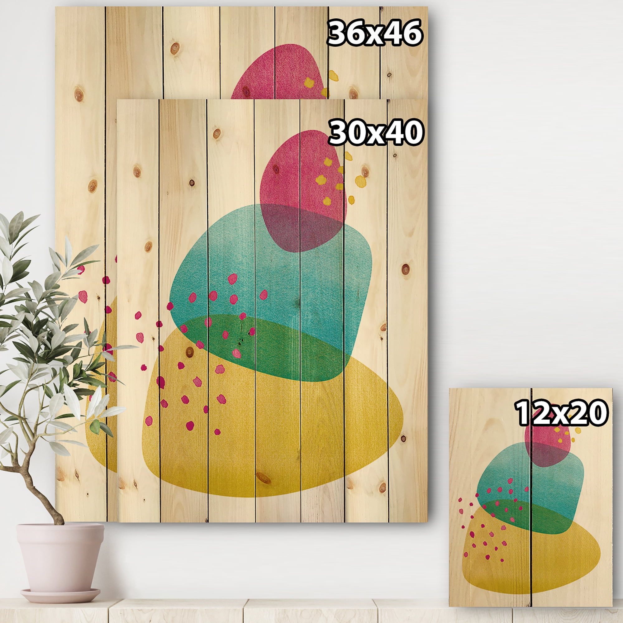 Designart 'Minimal Spots Balance I' Contemporary Print on Natural Pine Wood