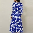 thumbnail image 4 of WTOBBY Women's Casual Fashion Floral Print V-Neck Long Sleeve Waist Long Dress Maxi Length with Flowy Hem for Elegance Waist-Defining Tie for Feminine Shape Boho Style ,Dark Blue L, 4 of 4