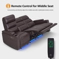 thumbnail image 3 of MCombo 77.6" 3 Seats Power Reclining Sofa, Home Theater Seating with LED Light & Armrest Storage, Faux Leather, Dark Brown, 3 of 9