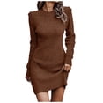 thumbnail image 1 of WEAIXIMIUNG Robe Chandail pour Femmes Col Montant Manches Longues Couleur Unie Col Montant Robe Longue Tricotée, 1 of 6