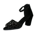 thumbnail image 2 of CQONEPT Womens Chunky Low Heel Pump Ankle Strap Rhinestone Dress Sandal Open Toe Sandals Dress Shoes for Woman Lady in Bridal Dance Evening Size 5.5 Black, 2 of 8